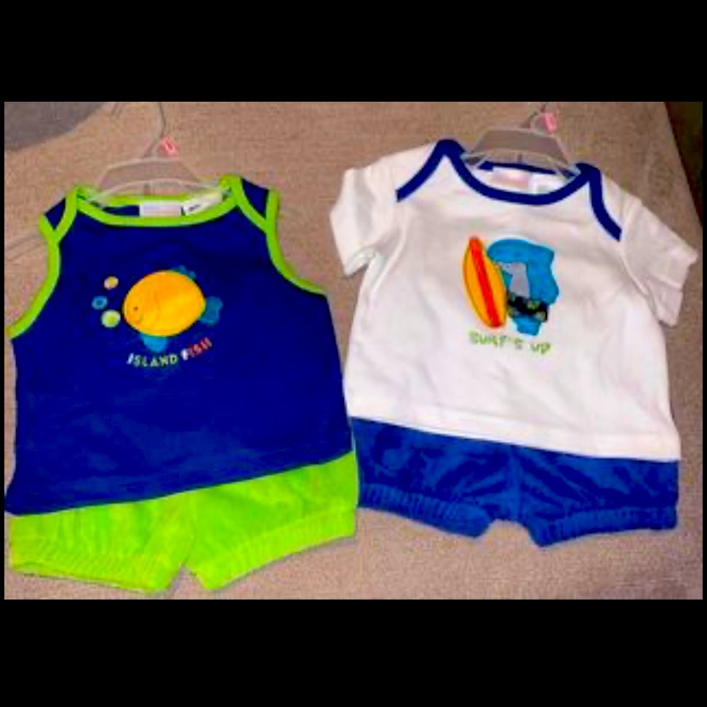 0-3mo Summer outfits & 3-6mo outfit with Water Shoes for Boys - New with Tags